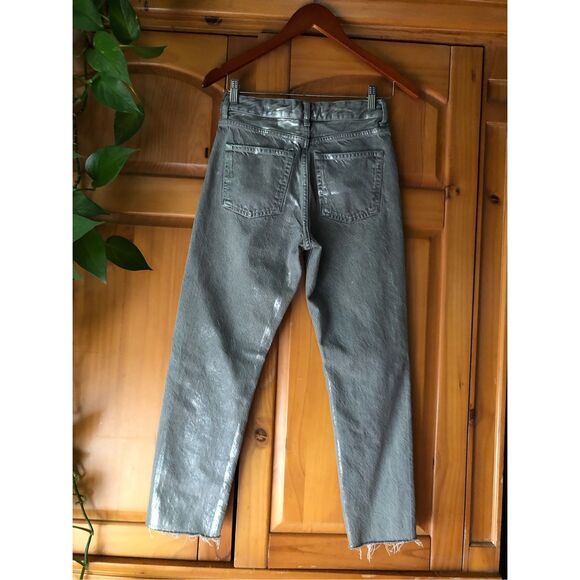 Zara Jeans Womens Size 2 Gray Silver Metallic Denim High Rise - Picture 5 of 11